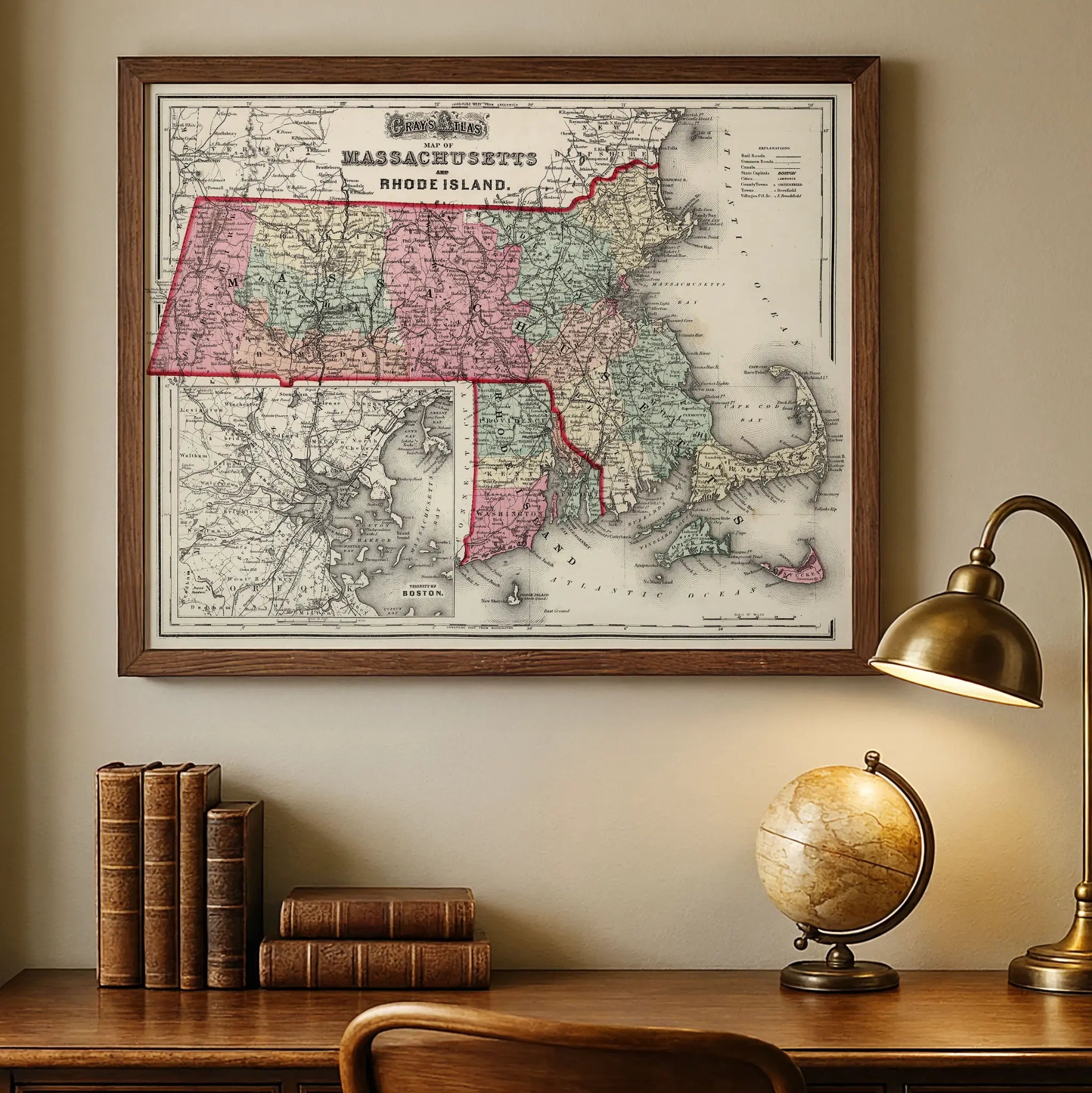 Massachusetts & Rhode Island Map - Vintage State Map by O.W. Gray Image 4
