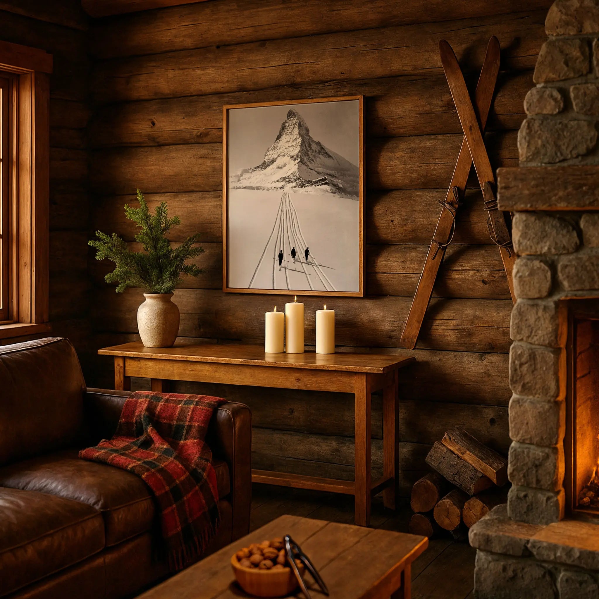 Vintage Matterhorn Ski Photo in Cozy Alpine Retreat