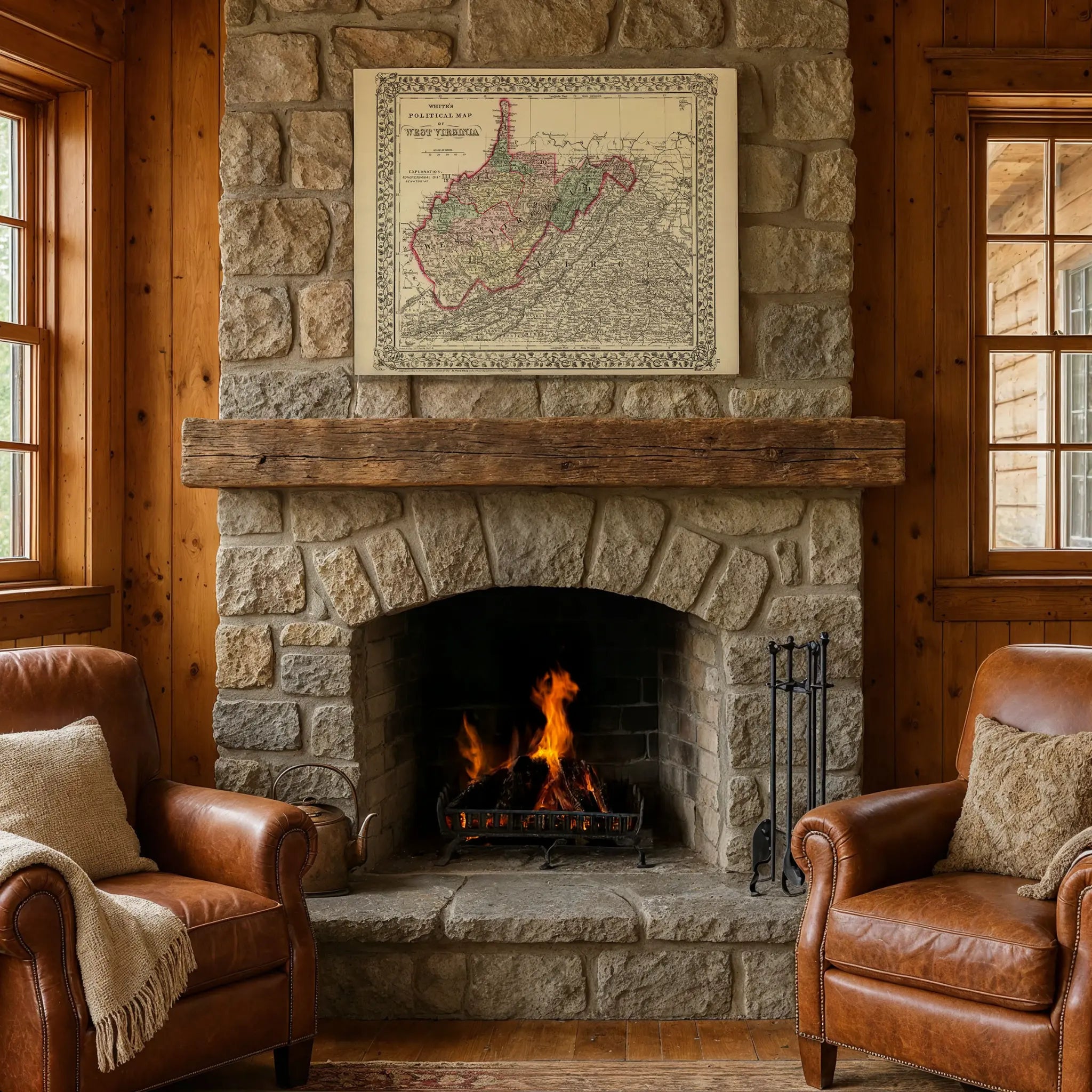 West Virginia Map - Fireplace Setting