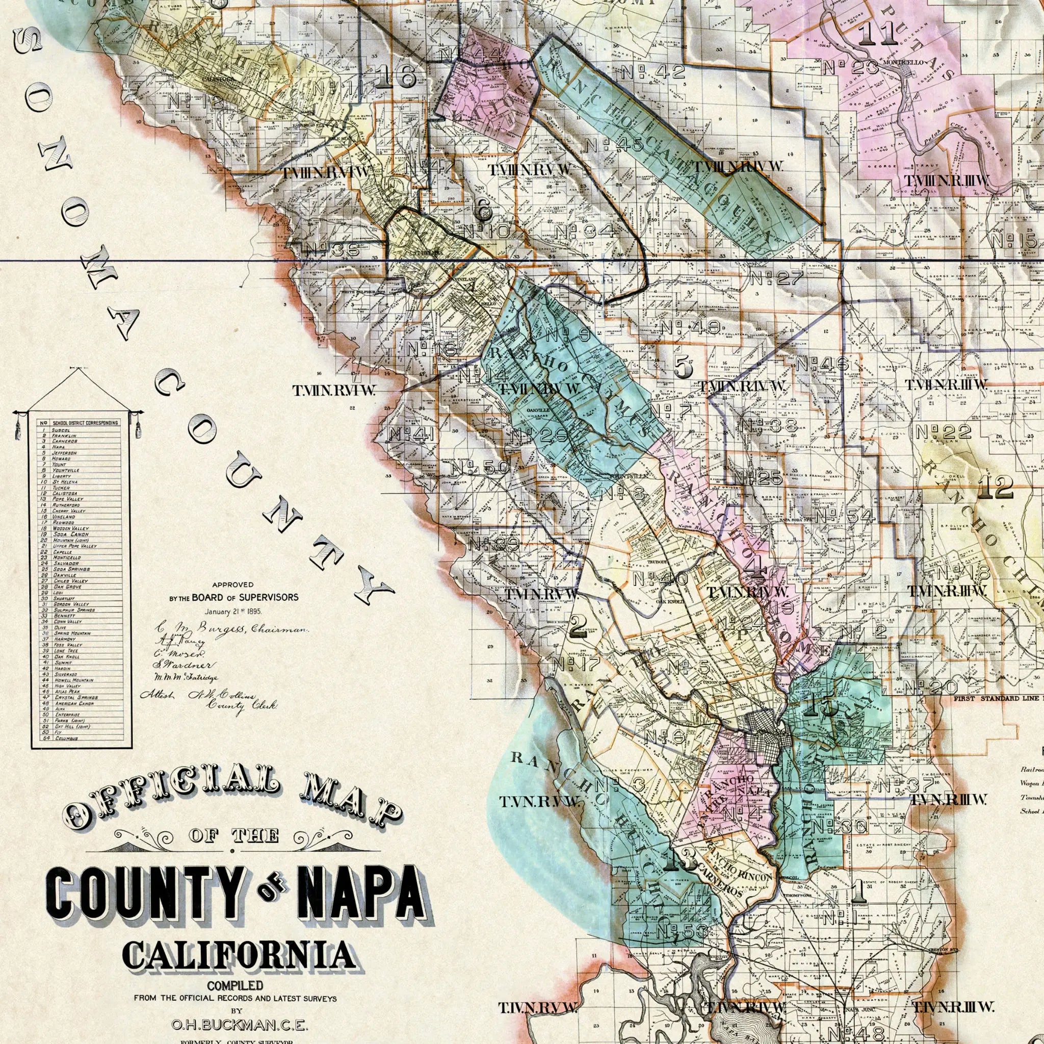 Napa Valley Map - Vintage 1895 Official County Map