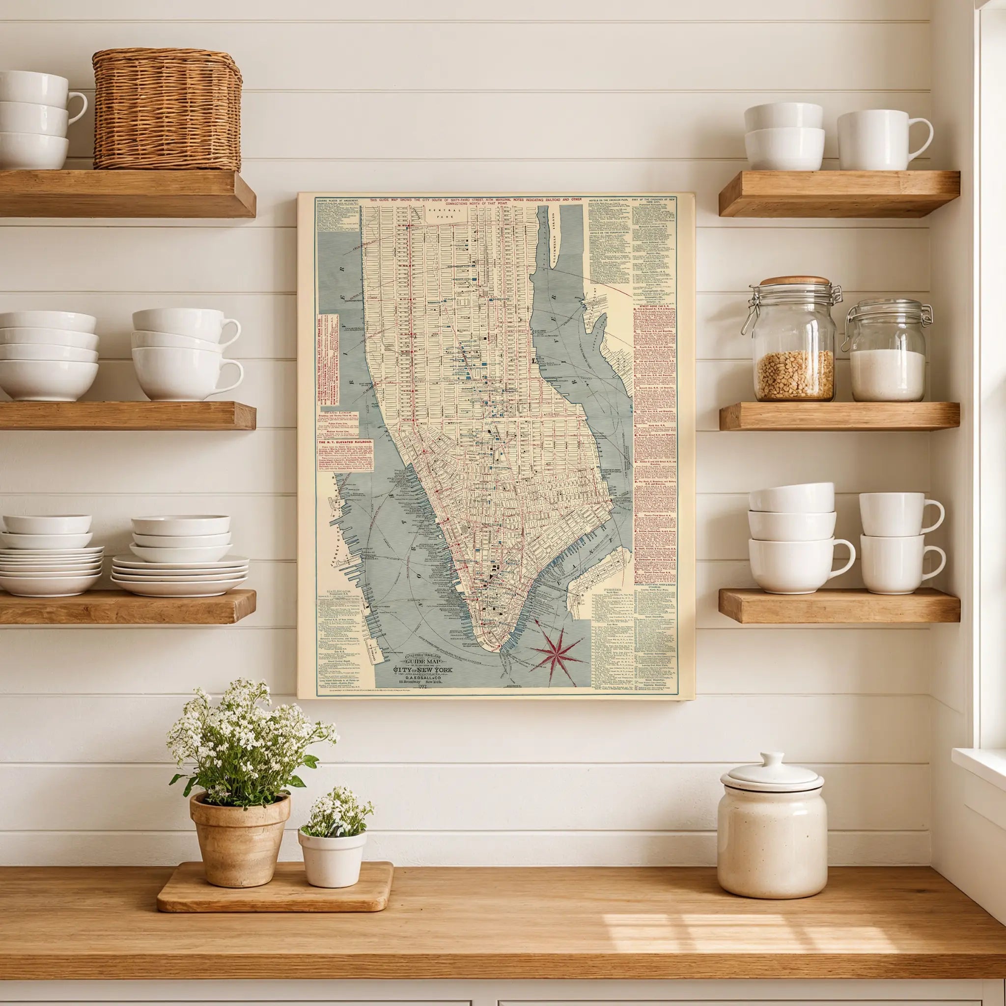 New York City Map - Vintage 1877 Citizens' & Travelers' Guide Map