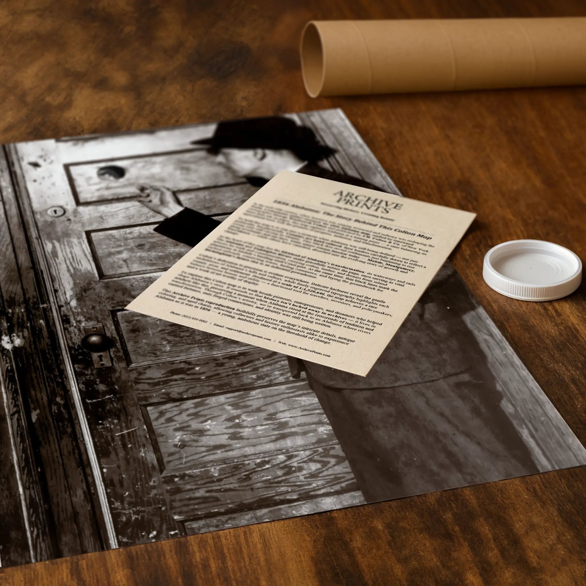 Professional packaging for prohibition photograph with tube and historical documentation