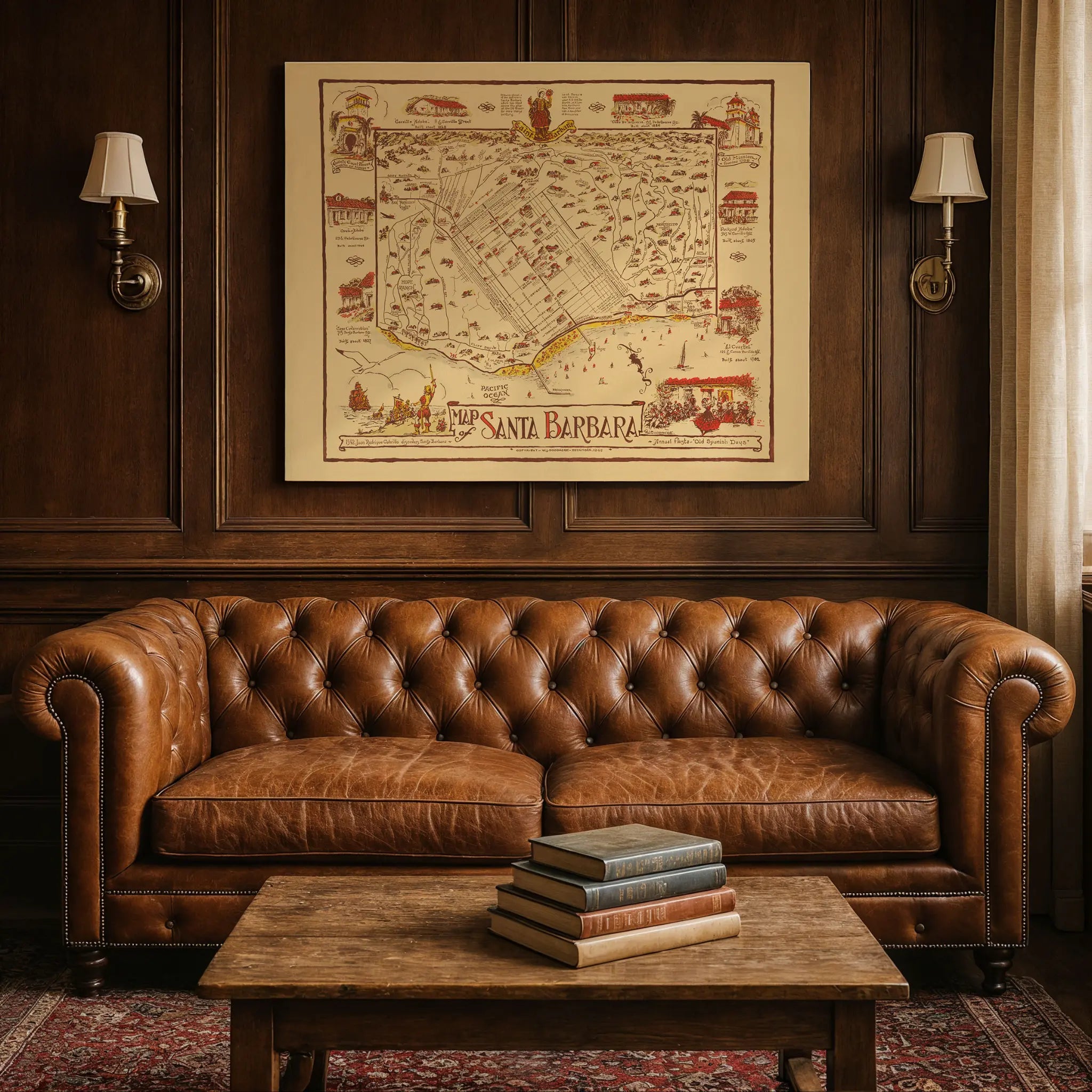 Santa Barbara Map - Vintage 1945 Fiesta & Old Spanish Days Pictorial Map