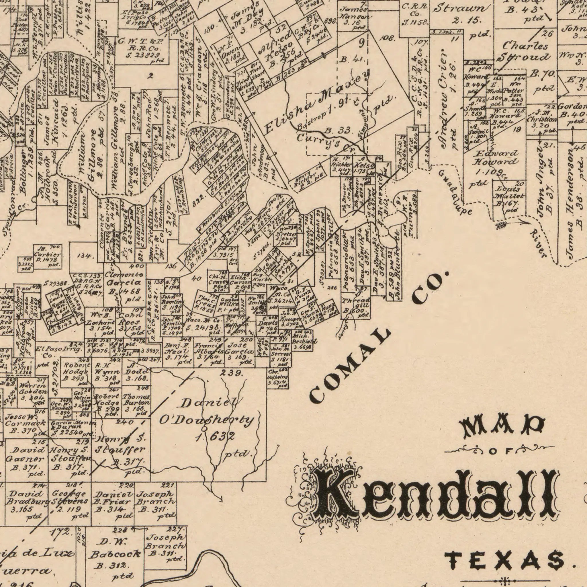 Kendall County Map - Vintage 1879 Texas General Land Office Map